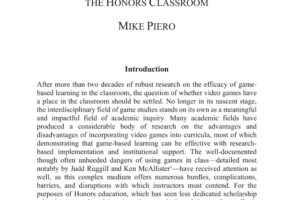 Book Chapter – “Leveling Up Honors Education: Video Game Analysis in the Honors Classroom” in Advancing Honors Education for Today and Tomorrow