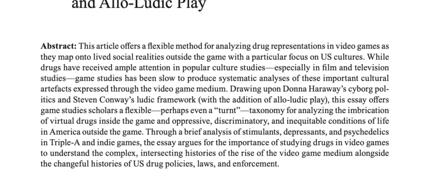 Peer-Reviewed Publication – “Turnt, Trippy, and Tipsy: Video Games, Drugs, and Allo-Ludicity.” Anglica Wratislaviensia, edited by Agata Zarzycka