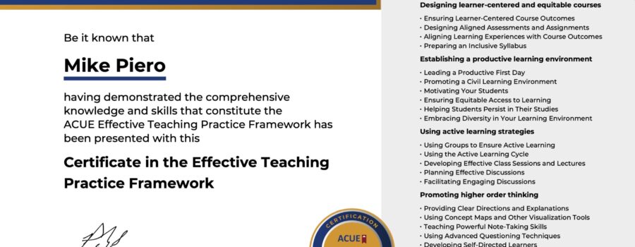 ACUE Certification: Effective Teaching Practices Framework, 2025